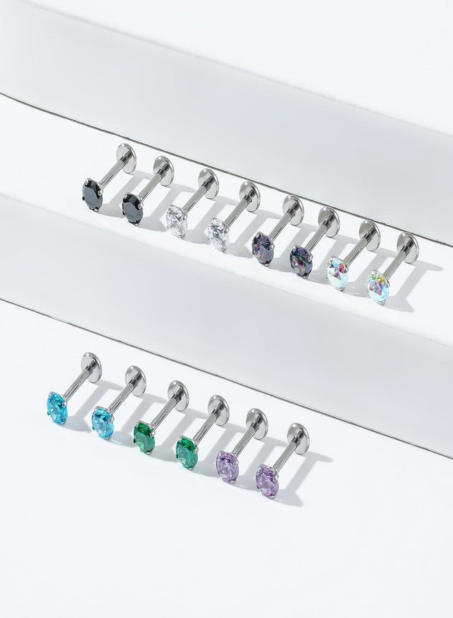 TOMIDES G23 Titanium Lip Labret Studs Helix Tragus Earring Set 16G Threadless CZ Nose Stud Hypoallergenic Conch Lobe Monroe Piercing Jewelry (1pair green) - Image 4